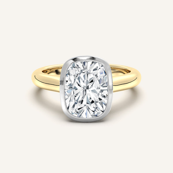 Cushion Cut Low Profile Bezel Ring | 18k Two Tone Gold