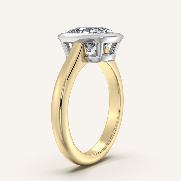 Cushion Cut Low Profile Bezel Ring | 14k Two Tone Gold