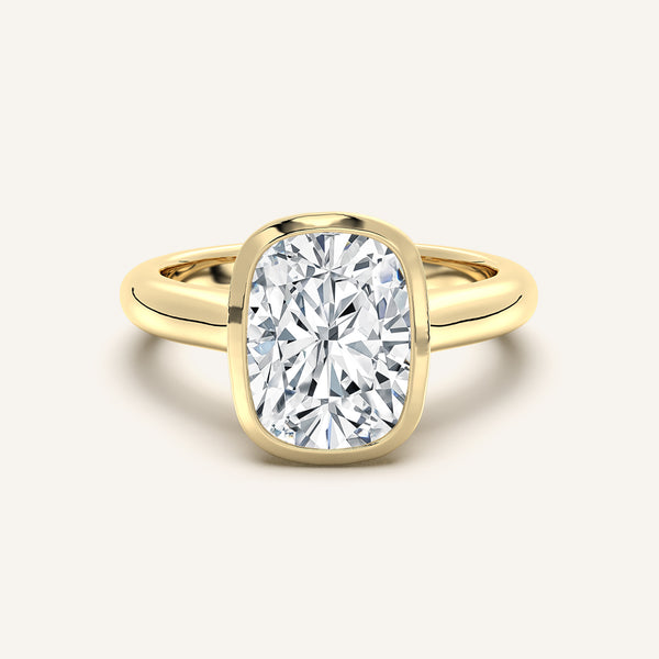 Cushion Cut Low Profile Bezel Ring | 18k Yellow Gold