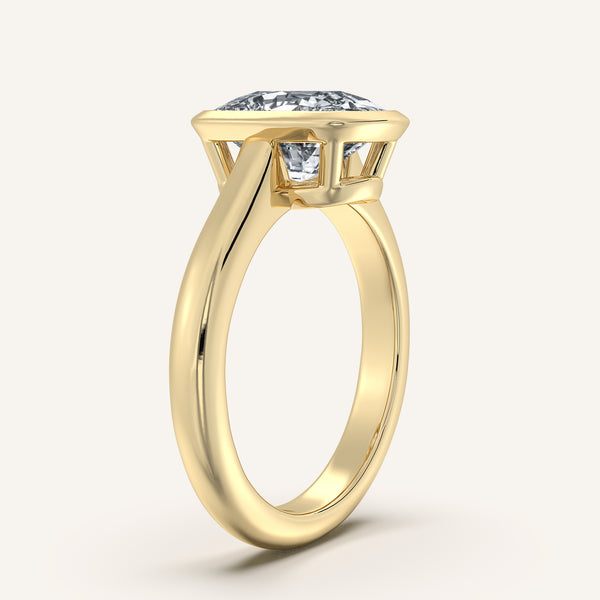 Cushion Cut Low Profile Bezel Ring | 14k Yellow Gold