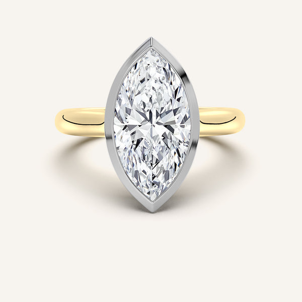 Marquise Low Profile Bezel Ring | 14k Two Tone Gold