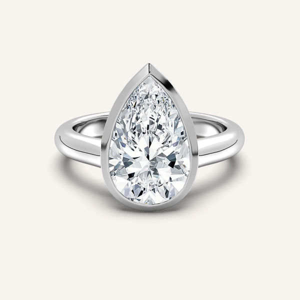 Pear Shape Low Profile Bezel Ring | 14k White Gold