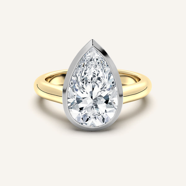 Pear Shape Low Profile Bezel Ring | 18k Two Tone Gold