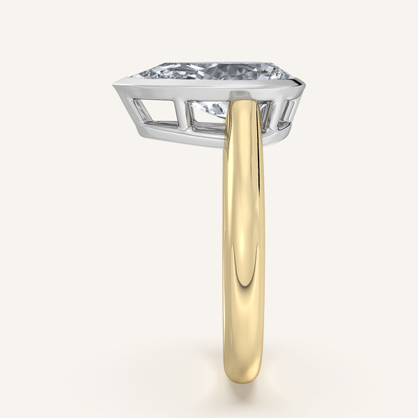 Pear Shape Low Profile Bezel Ring | 14k Two Tone Gold