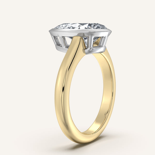 Pear Shape Low Profile Bezel Ring | 14k Two Tone Gold
