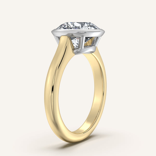 Round Low Profile Bezel Ring | 14k Two Tone Gold