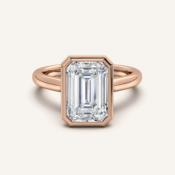 Emerald Cut Tulip Bezel Engagement Ring | 18k Rose Gold