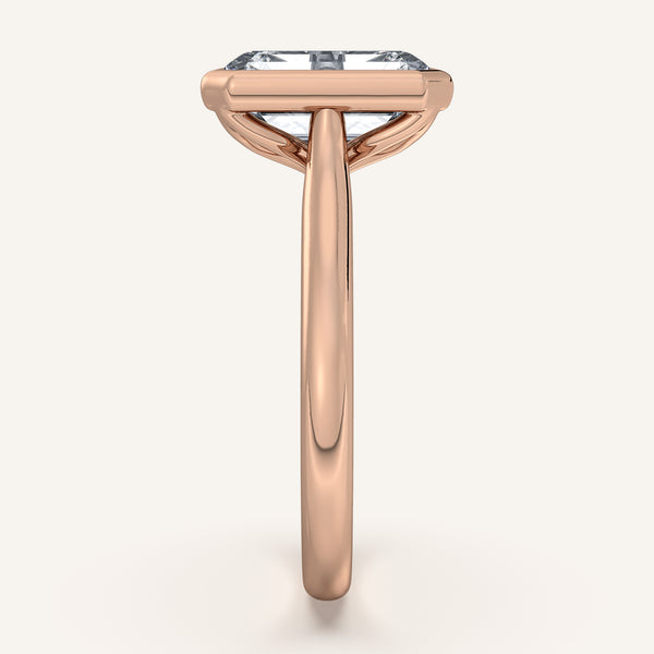 Emerald Cut Tulip Bezel Engagement Ring | 18k Rose Gold