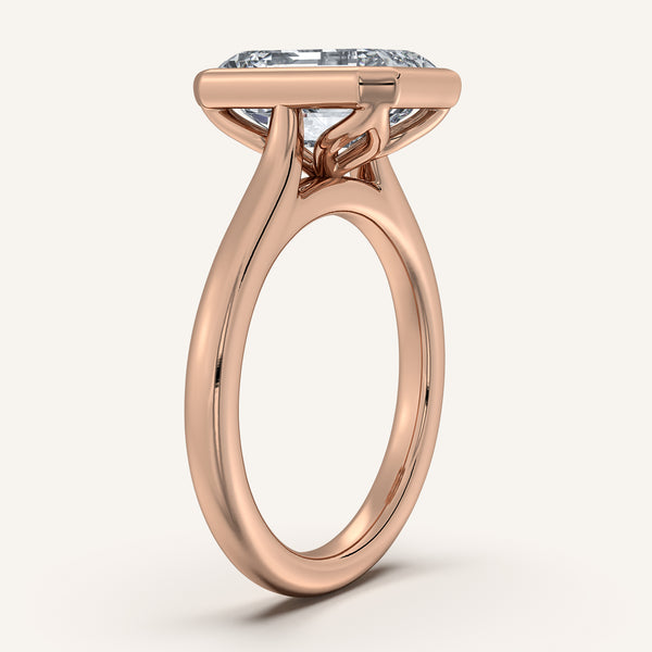 Emerald Cut Tulip Bezel Engagement Ring | 18k Rose Gold