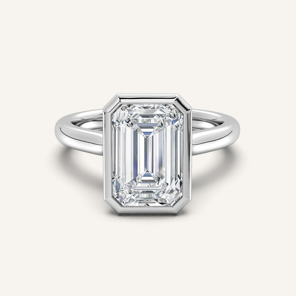 Emerald Cut Tulip Bezel Engagement Ring | 14k White Gold