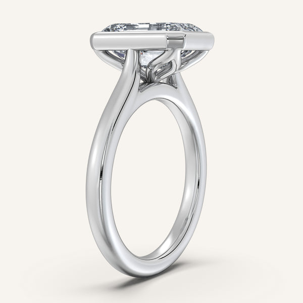 Emerald Cut Tulip Bezel Engagement Ring | 18k White Gold