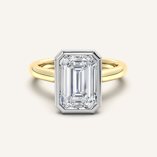 Emerald Cut Tulip Bezel Engagement Ring | 14k Two Tone Gold