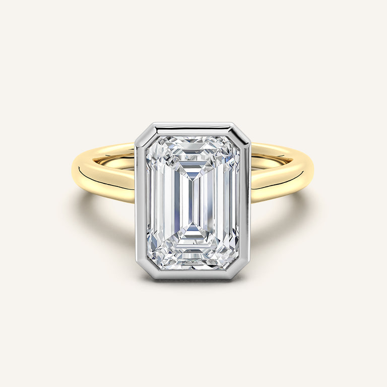 Image for Emerald Cut Tulip Bezel Engagement Ring | 14k Two Tone Gold