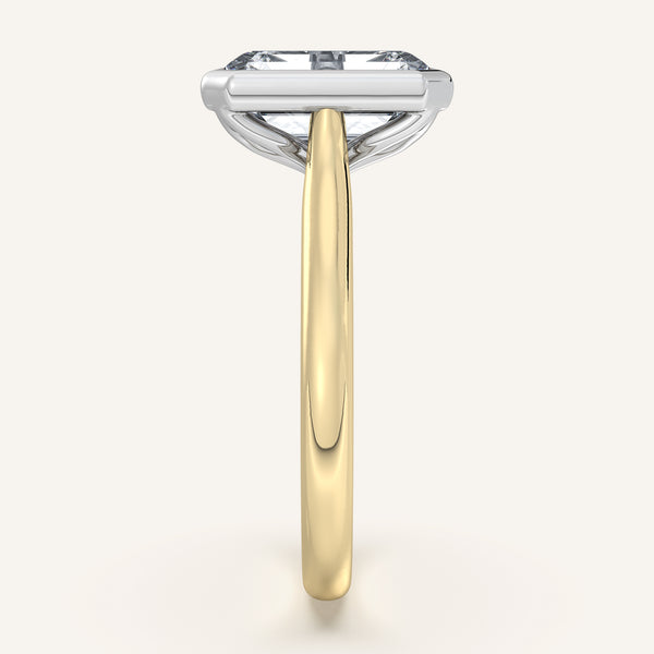 Emerald Cut Tulip Bezel Engagement Ring | 18k Two Tone Gold