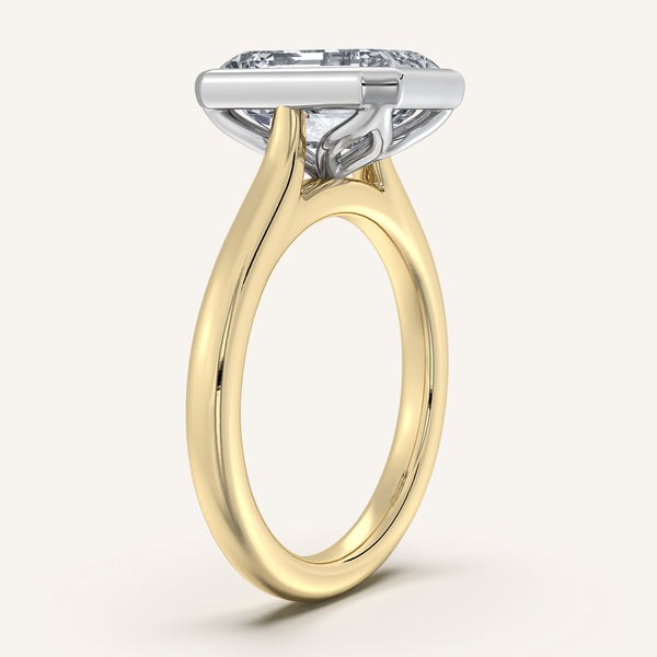 Emerald Cut Tulip Bezel Engagement Ring | 14k Two Tone Gold