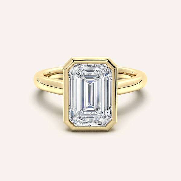 Emerald Cut Tulip Bezel Engagement Ring | 18k Yellow Gold