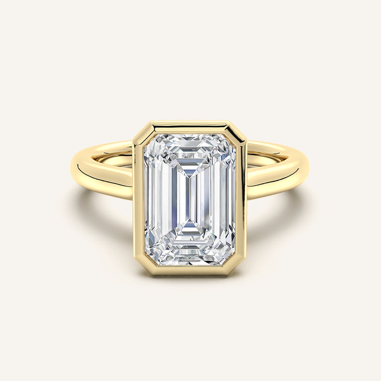 Emerald Cut Tulip Bezel Engagement Ring in 14k Yellow Gold