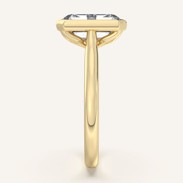 Emerald Cut Tulip Bezel Engagement Ring | 14k Yellow Gold