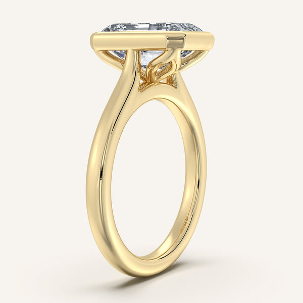 Emerald Cut Tulip Bezel Engagement Ring | 18k Yellow Gold