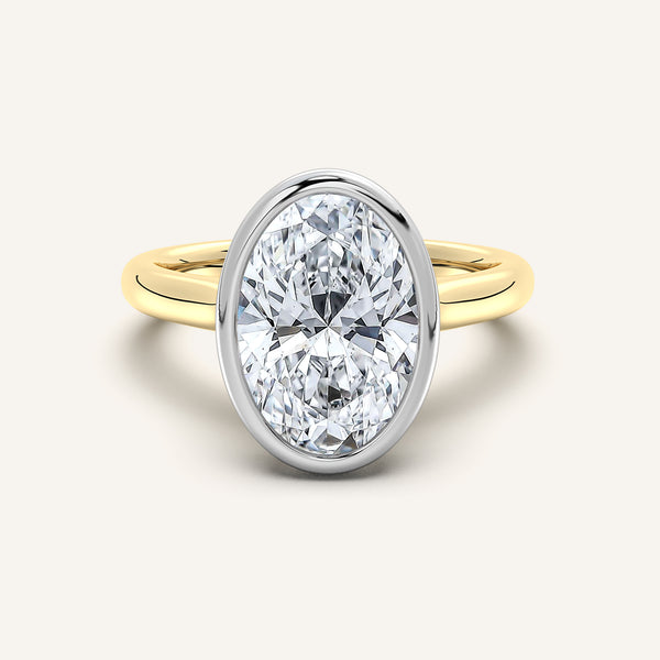 Oval Tulip Bezel Engagement Ring | 14k Two Tone Gold