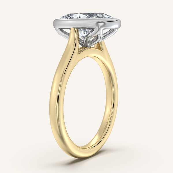 Oval Tulip Bezel Engagement Ring | 14k Two Tone Gold
