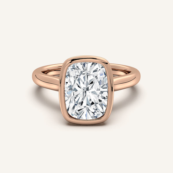 Cushion Cut Tulip Bezel Engagement Ring | 18k Rose Gold