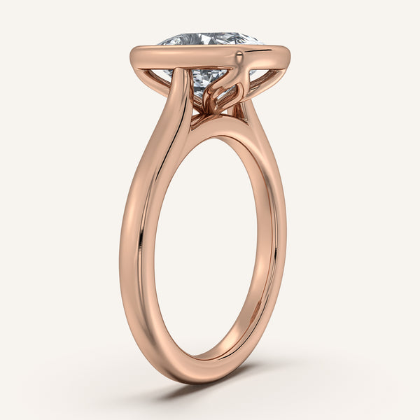 Cushion Cut Tulip Bezel Engagement Ring | 14k Rose Gold