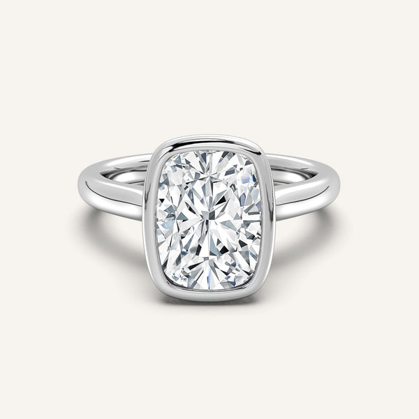 Cushion Cut Tulip Bezel Engagement Ring | 18k White Gold