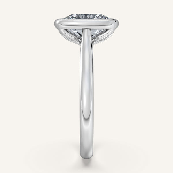 Cushion Cut Tulip Bezel Engagement Ring | 14k White Gold