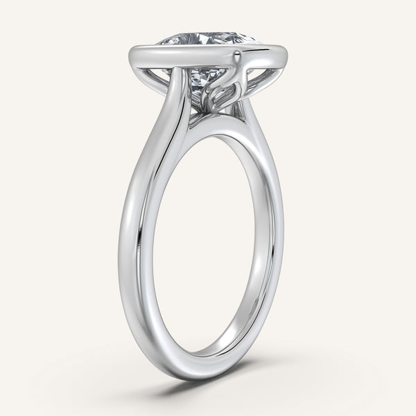 Cushion Cut Tulip Bezel Engagement Ring | 14k White Gold