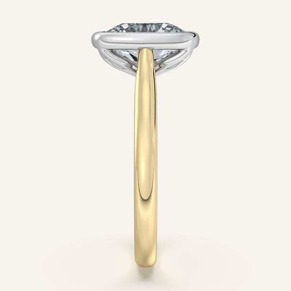 Cushion Cut Tulip Bezel Engagement Ring | 14k Two Tone Gold