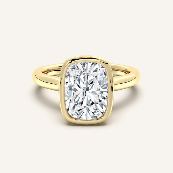 Cushion Cut Tulip Bezel Engagement Ring | 14k Yellow Gold