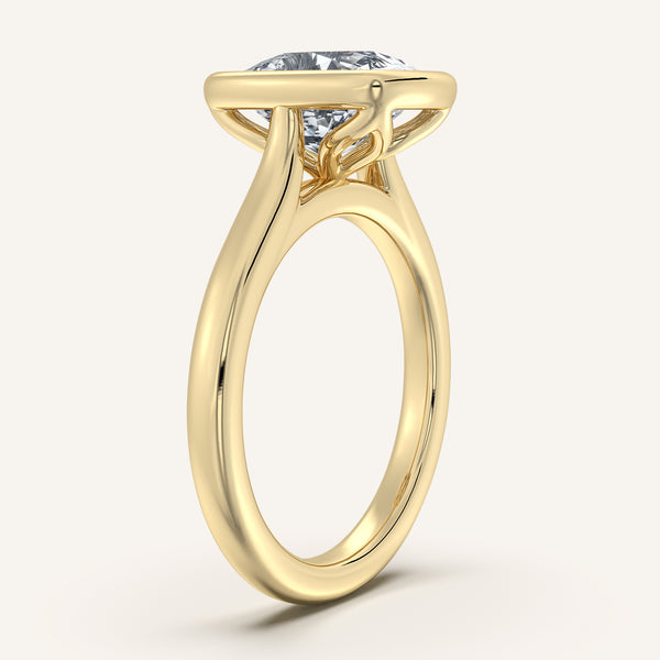Cushion Cut Tulip Bezel Engagement Ring | 14k Yellow Gold