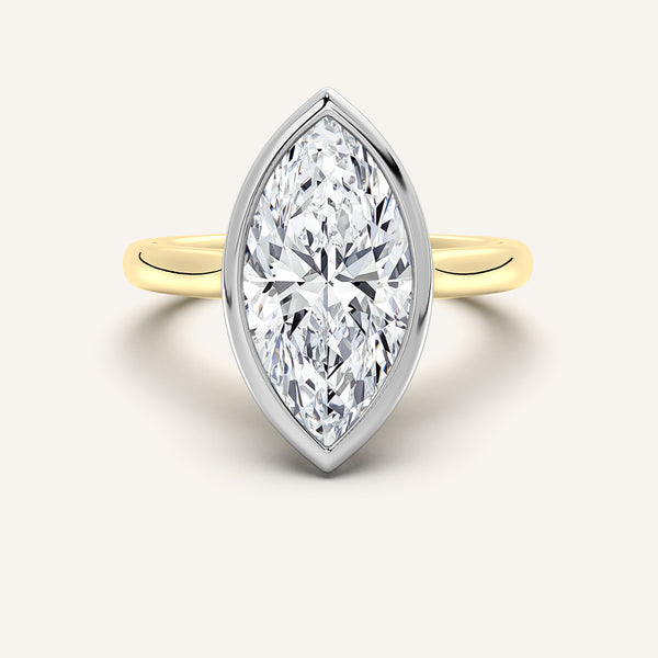 Marquise Tulip Bezel Engagement Ring | 14k Two Tone Gold