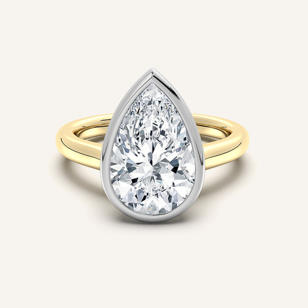 Pear Shape Tulip Bezel Engagement Ring | 14k Two Tone Gold