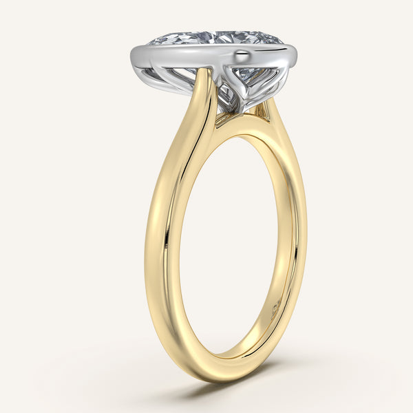 Pear Shape Tulip Bezel Engagement Ring | 18k Two Tone Gold