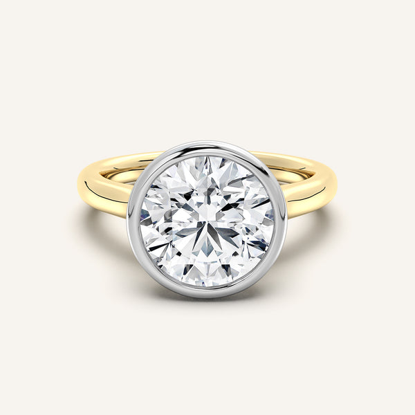 Round Tulip Bezel Engagement Ring | 14k Two Tone Gold