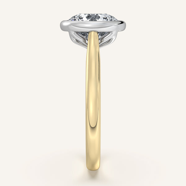 Round Tulip Bezel Engagement Ring | 14k Two Tone Gold
