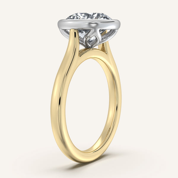Round Tulip Bezel Engagement Ring | 14k Two Tone Gold