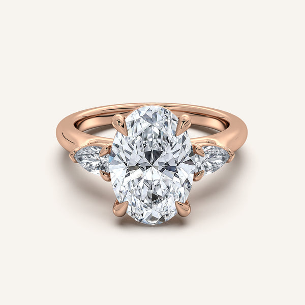 Oval Pear Shape Side Stone Ring | 18k Rose Gold