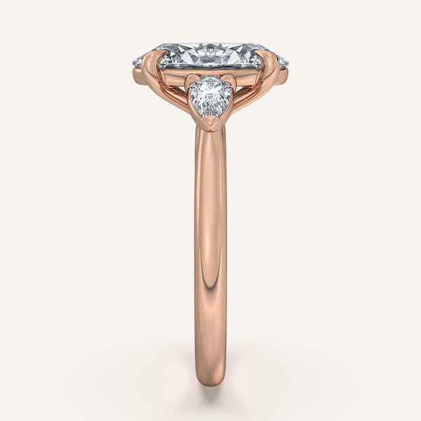 Oval Pear Shape Side Stone Ring | 18k Rose Gold