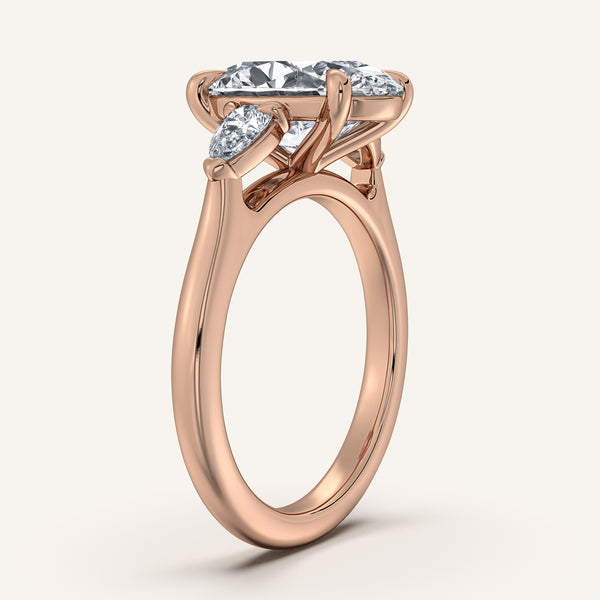 Oval Pear Shape Side Stone Ring | 14k Rose Gold