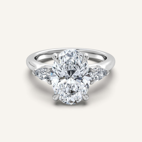 Oval Pear Shape Side Stone Ring | 14k White Gold