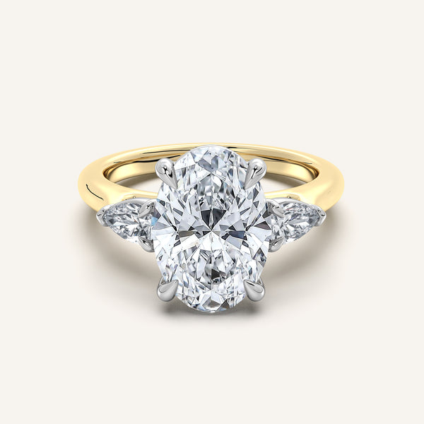 Oval Pear Shape Side Stone Ring | 14k Two Tone Gold