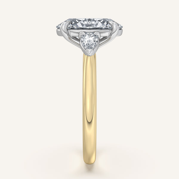 Oval Pear Shape Side Stone Ring | 18k Two Tone Gold