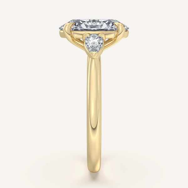Oval Pear Shape Side Stone Ring | 18k Yellow Gold