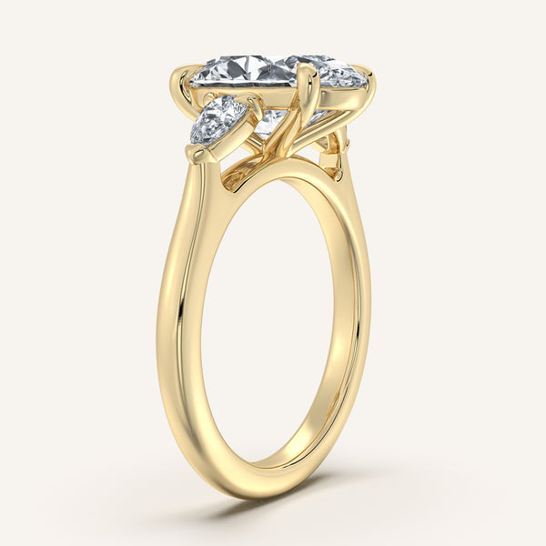 Oval Pear Shape Side Stone Ring | 14k Yellow Gold