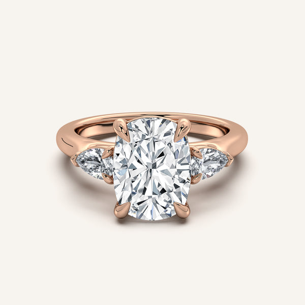 Cushion Cut Pear Shape Side Stone Ring | 18k Rose Gold