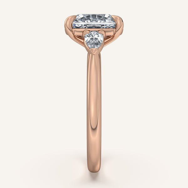 Cushion Cut Pear Shape Side Stone Ring | 18k Rose Gold
