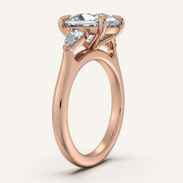 Cushion Cut Pear Shape Side Stone Ring | 18k Rose Gold